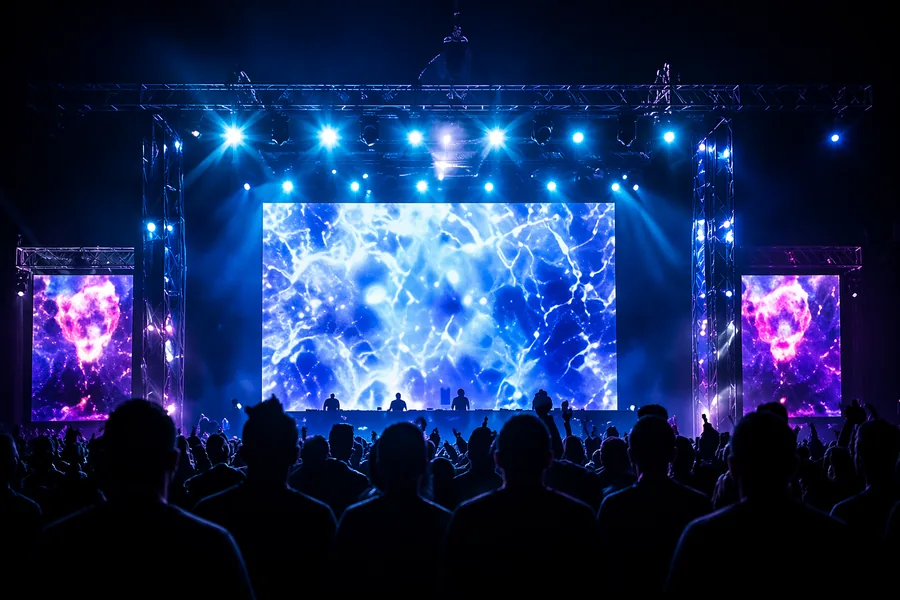 Pantallas LED en un escenario con público