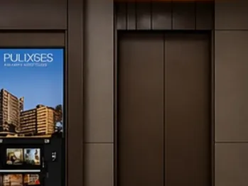 Tótem LED junto a los ascensores de un hotel mostrando información al huésped